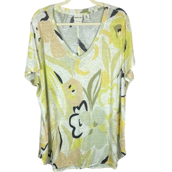 Rachel Zoe Tops - Rachel Zoe 100% Linen Floral Yellow and Cream Graphic Blouse Size 1X